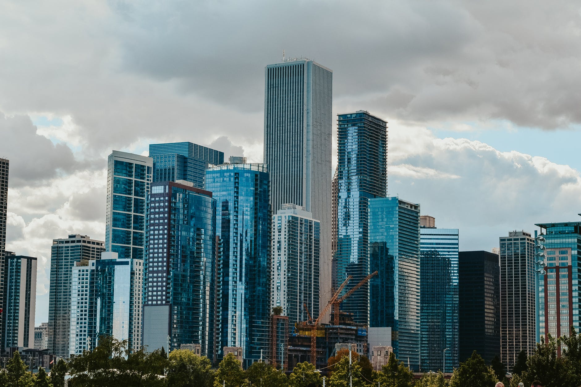 modern district with skyscrapers in cloudy day