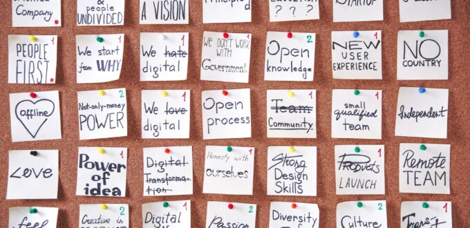 sticky notes on board